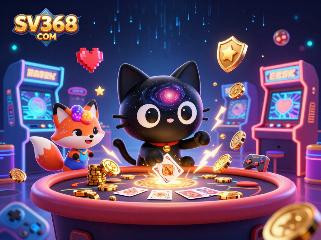 Experience thrilling gaming action in the SV368 COM cosmic casino with unique characters and vibrant elements.