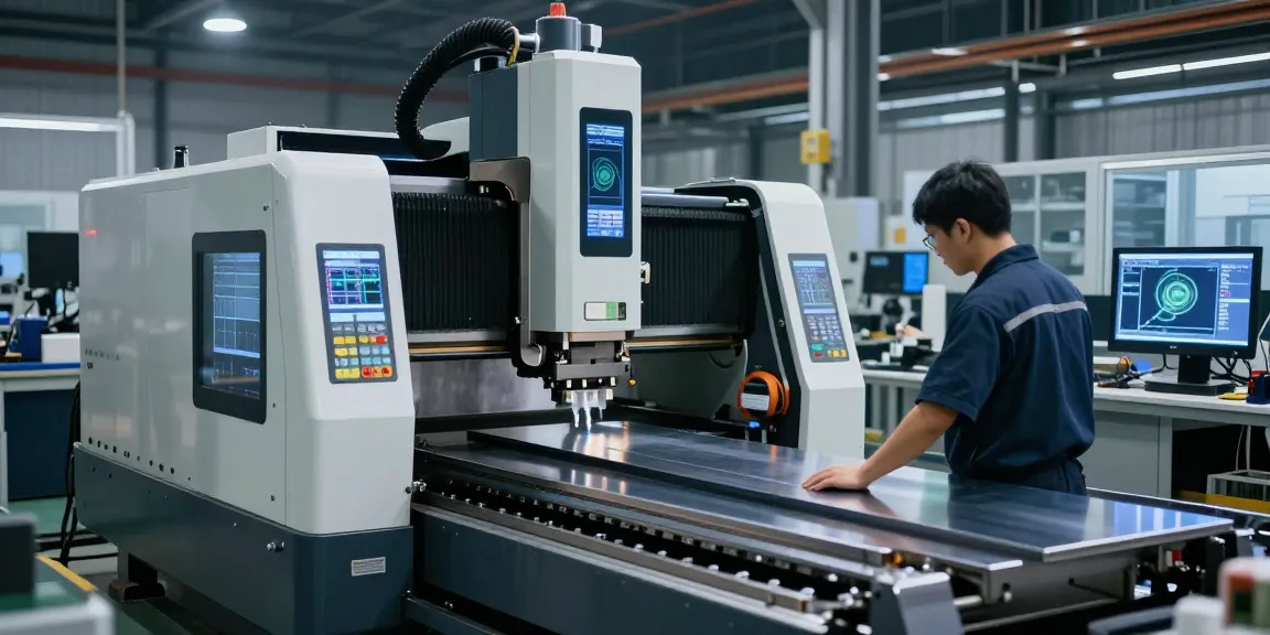 CNC press brake machine for sale in a modern manufacturing setup showcasing advanced automation technology and CAD designs.