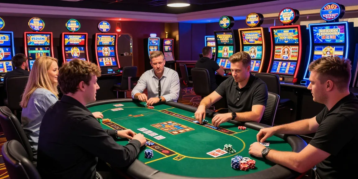 Diverse players enjoying the thrill of credit card casinos at lively gaming tables in a vibrant atmosphere.