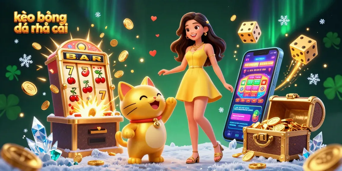 Engage in kèo bóng đá nhà cái with this vibrant 3D scene featuring a cheerful Asian woman and a lucky cat.