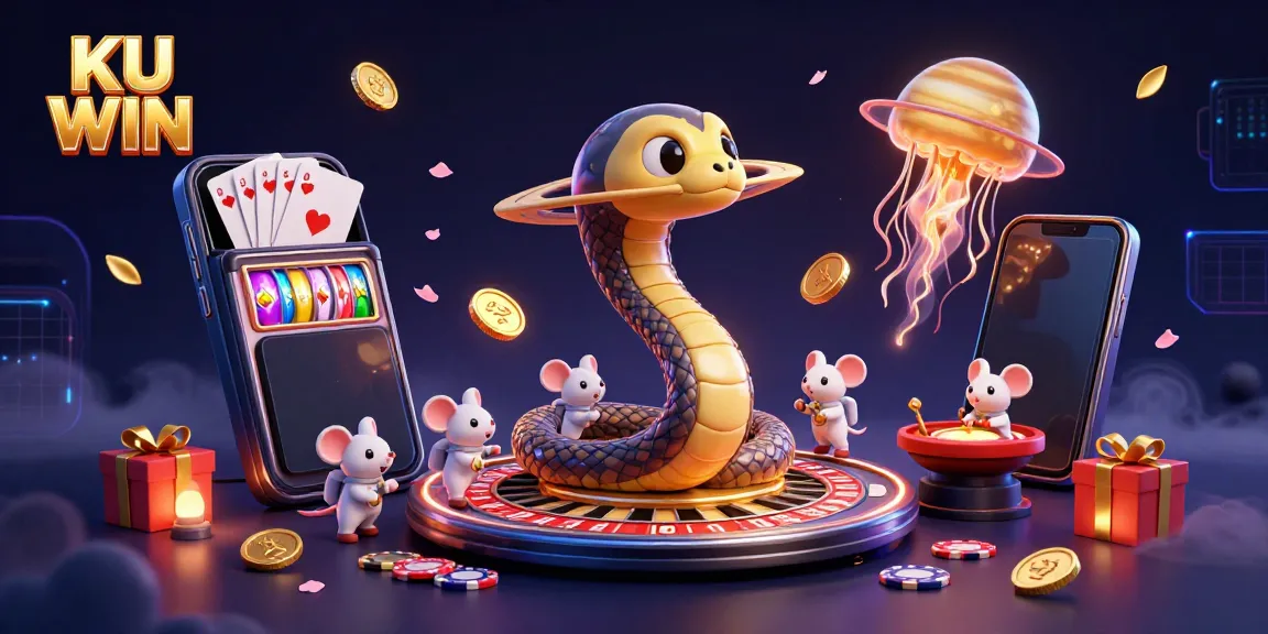 Engage in thrilling bets at KU WIN with cosmic characters and exciting casino elements in a vibrant scene.