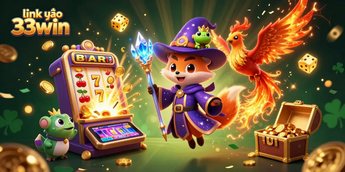 Win big with link vào 33win in this vibrant casino-themed illustration showcasing thrilling game elements.