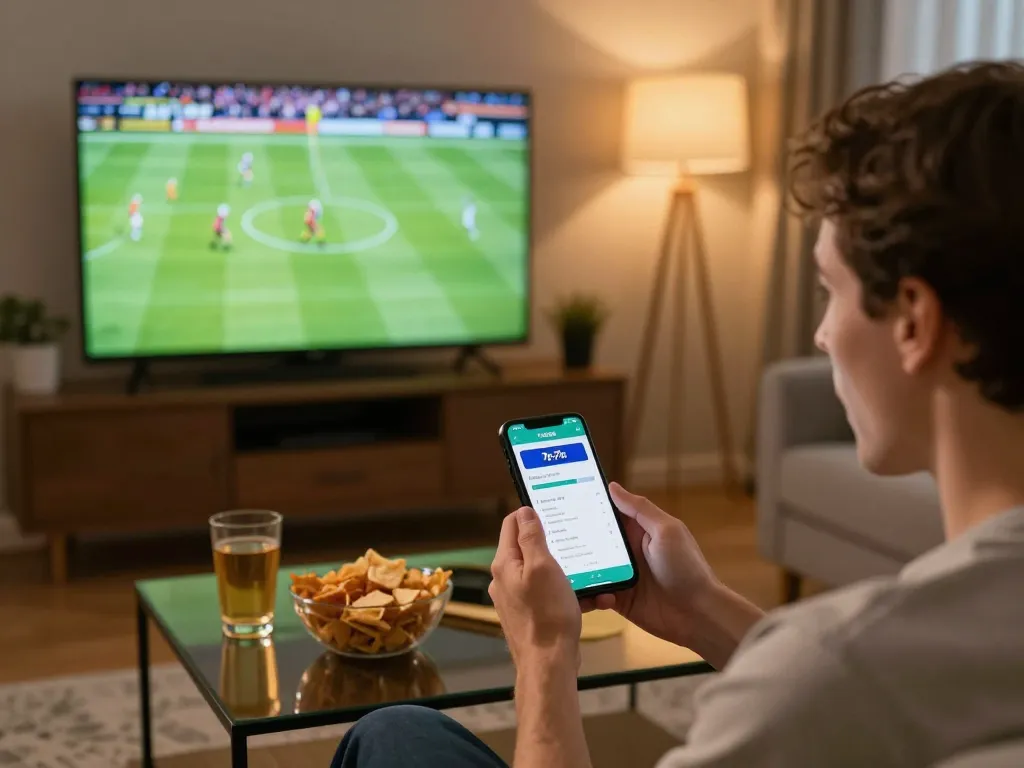 Betting excitement at home with 7m-7m app during a live football match.