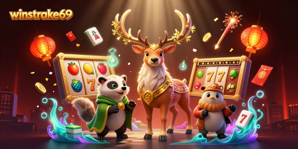Engage with winstrike69 in a vibrant casino scene filled with slots, colorful elements, and festive energy.