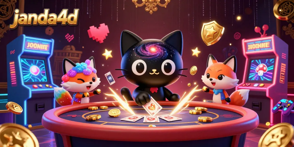 Permainan slot gacor janda4d menampilkan kucing lubang hitam mengumpulkan chip emas di kasino kosmik