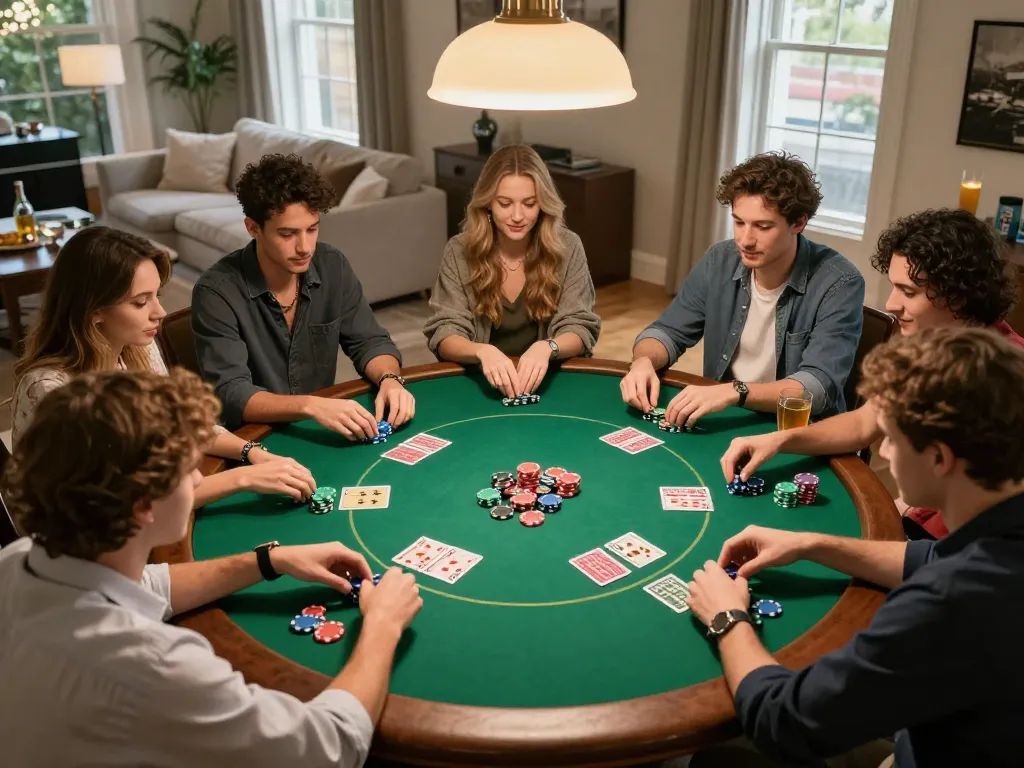 Friends enjoying a spirited poker game at home, showcasing the social and strategic elements of XX 88.
