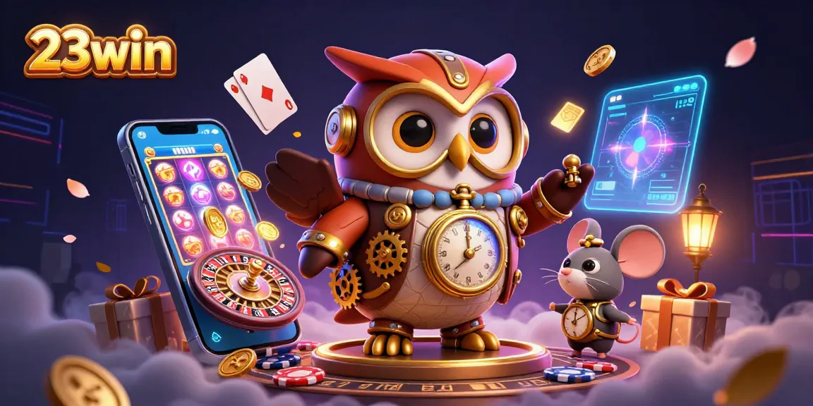 Engage in thrilling gameplay with 23win as a time-traveling owl navigates a vibrant casino universe.