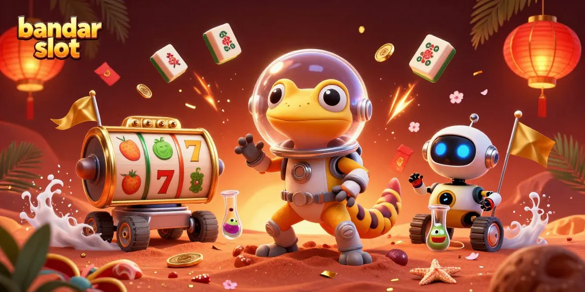 Engage in thrilling gameplay with bandar slot featuring vibrant casino elements and a Martian character in space.