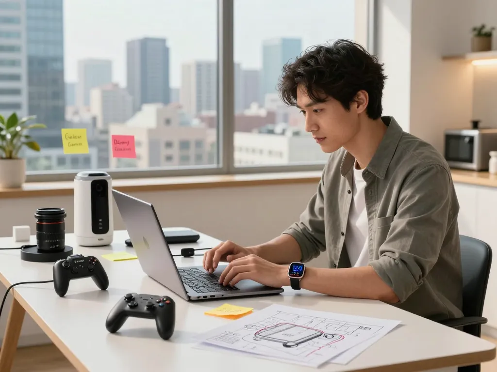 Exploring the latest tech gadgets 2028 in a modern workspace with innovative devices.