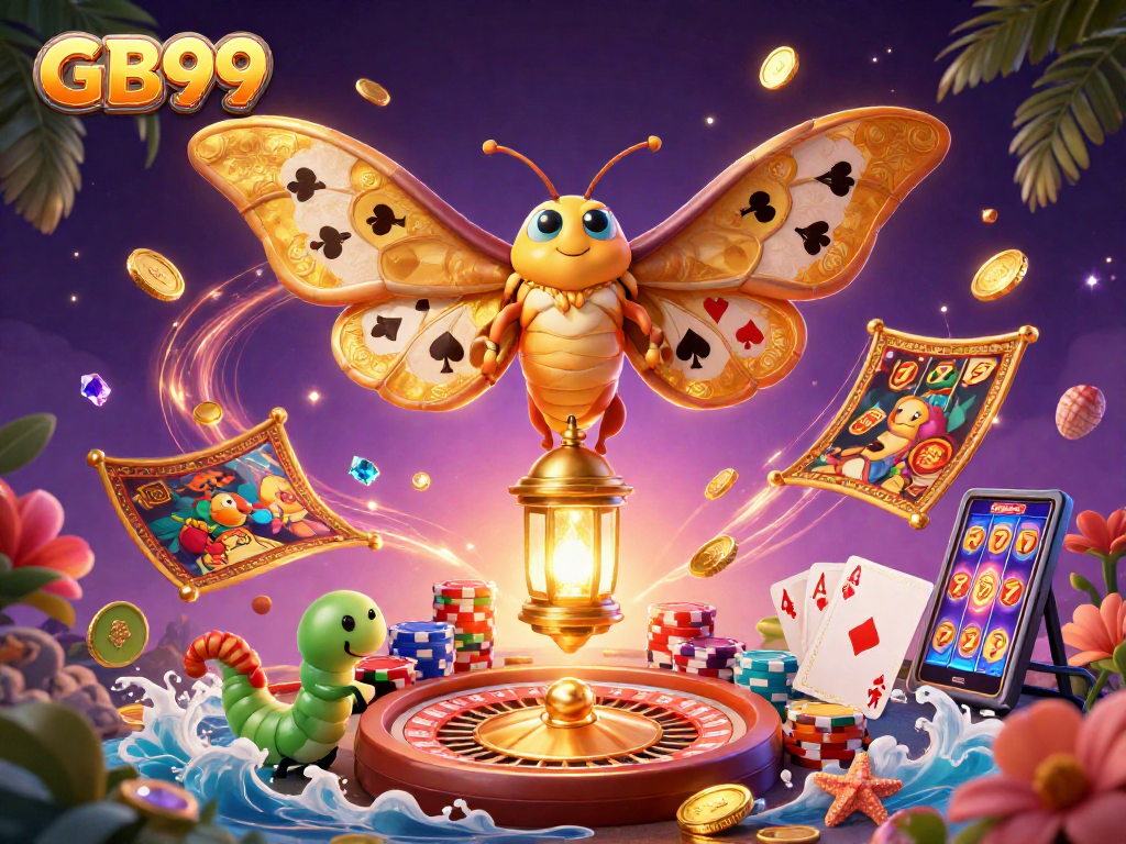 Experience the stunning GB99 casino adventure with a vibrant moth and tempting treasures.