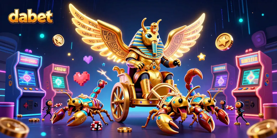Experience thrilling gameplay with dabet featuring a golden scarab and scorpions in this vivid casino illustration.