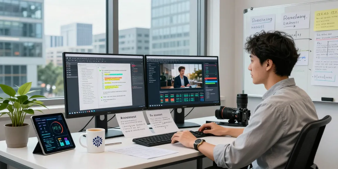 Detect AI image in a modern workspace with a data analyst analyzing algorithms for content moderation.