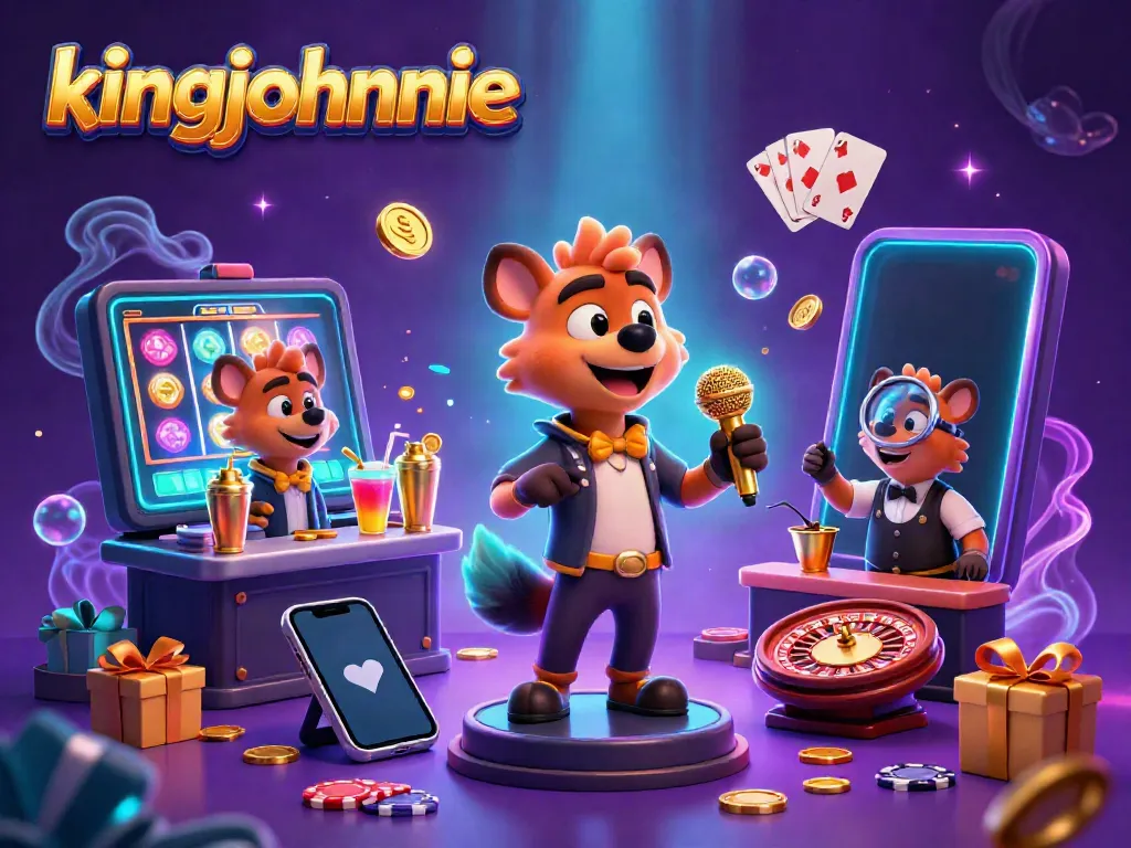 Experience thrilling fun at King Johnnie's comedy casino, featuring lively hyenas amid sparkling games.