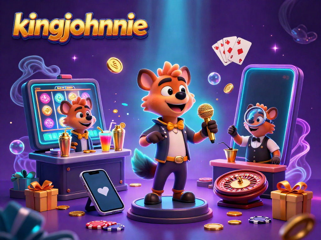 Experience thrilling fun at King Johnnie's comedy casino, featuring lively hyenas amid sparkling games.