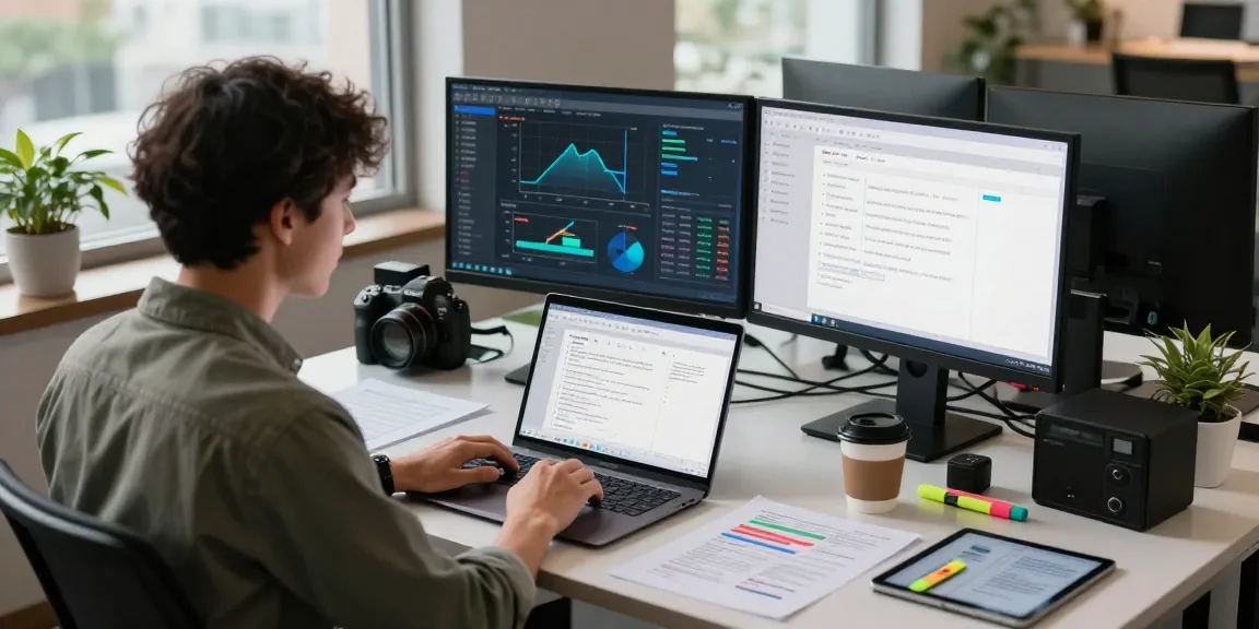 Detect PDF fraud using AI technology in a modern office workspace with analysis tools.