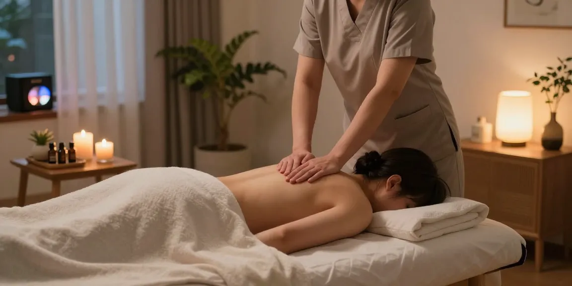 부천출장안마 service in a tranquil home massage setting with calming ambiance and professional setup.