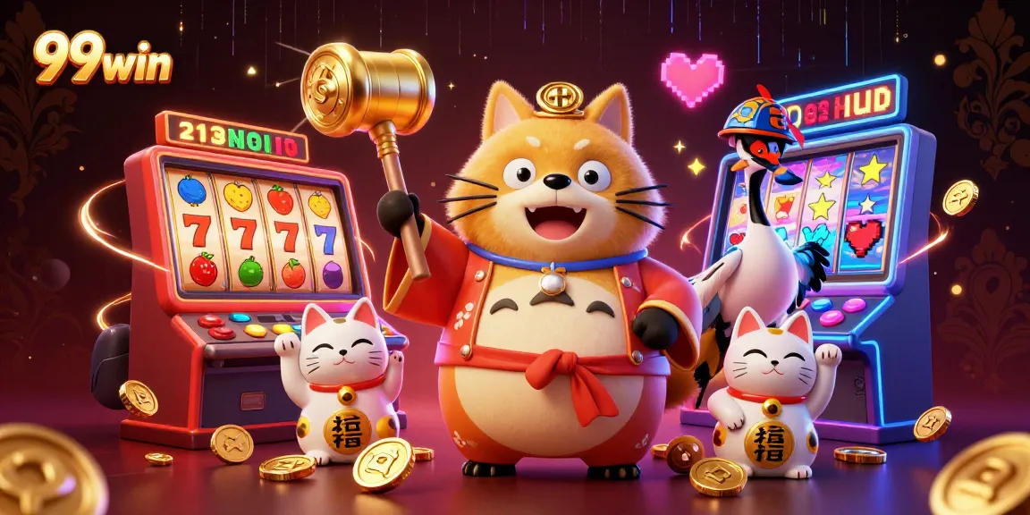 Experience thrilling gameplay at 99win with vibrant slot machines and cheerful characters in 3D.