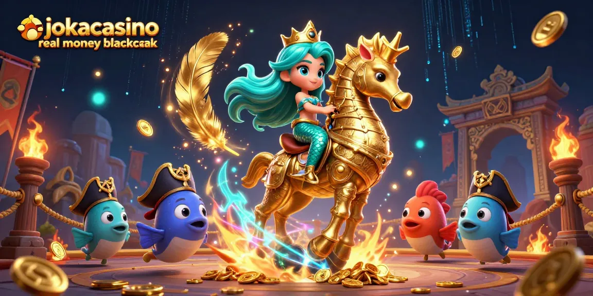Engage in jokacasino real money blackjack with vibrant characters in a magical casino scene.