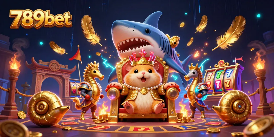 Engage in thrilling casino action with 789bet, featuring a dynamic scene of a hamster king and sea creatures amidst slot reels.