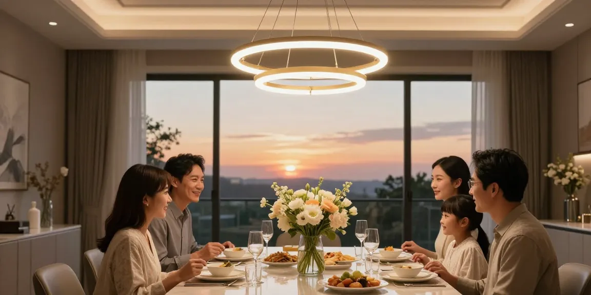 Candelabru modern elegant în dining room cu atmosferă primitoare