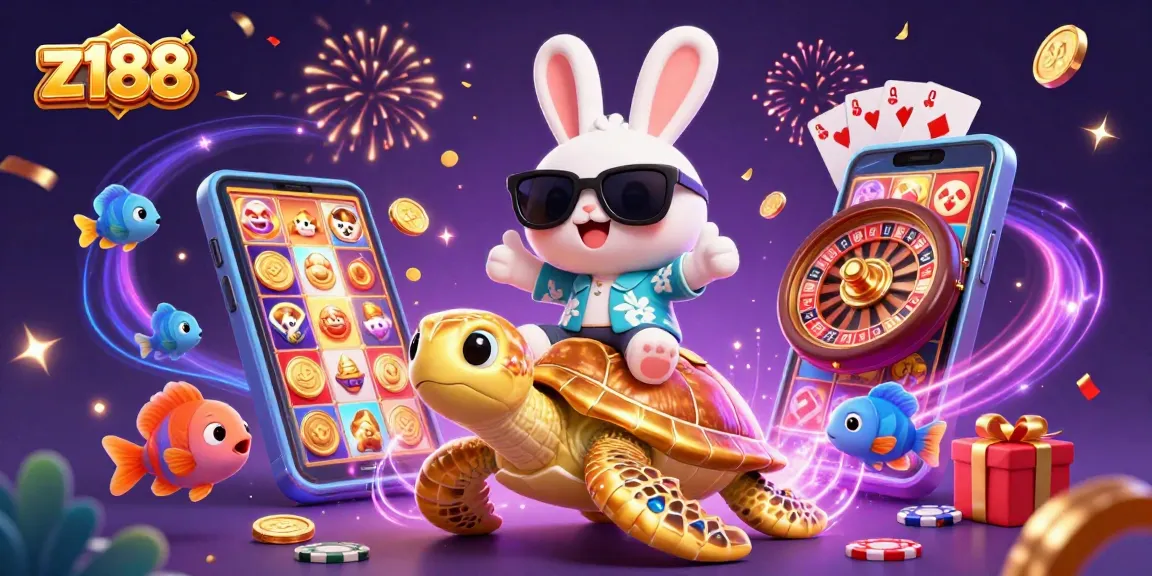 Experience thrilling casino action with z188: a lucky rabbit and golden turtle amidst vivid games.