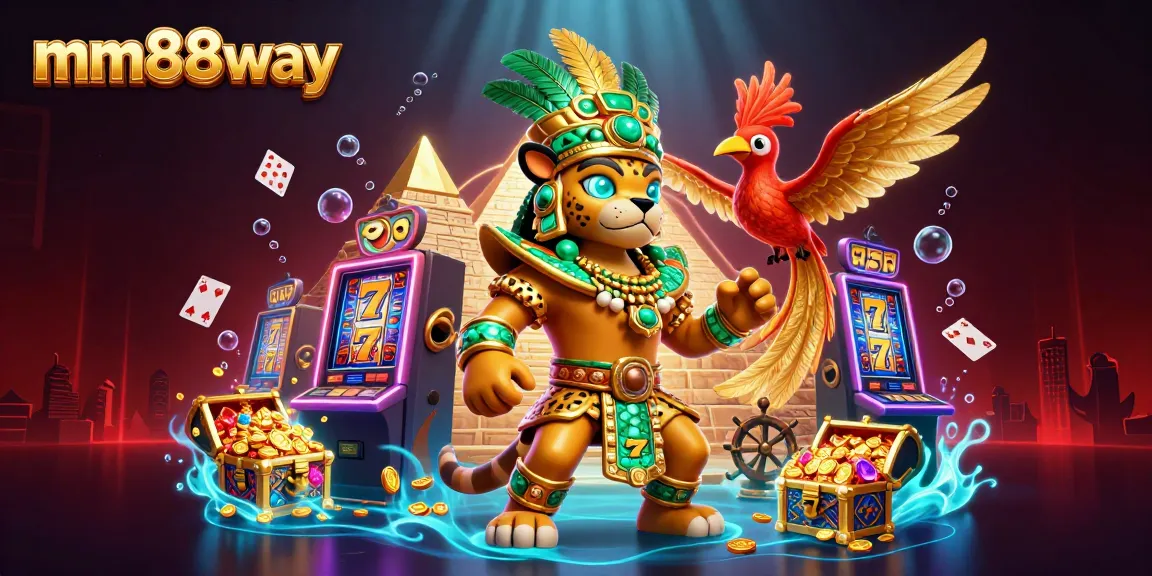 Experience thrilling gameplay at mm88way with vibrant 3D casino characters amidst jackpot visuals.