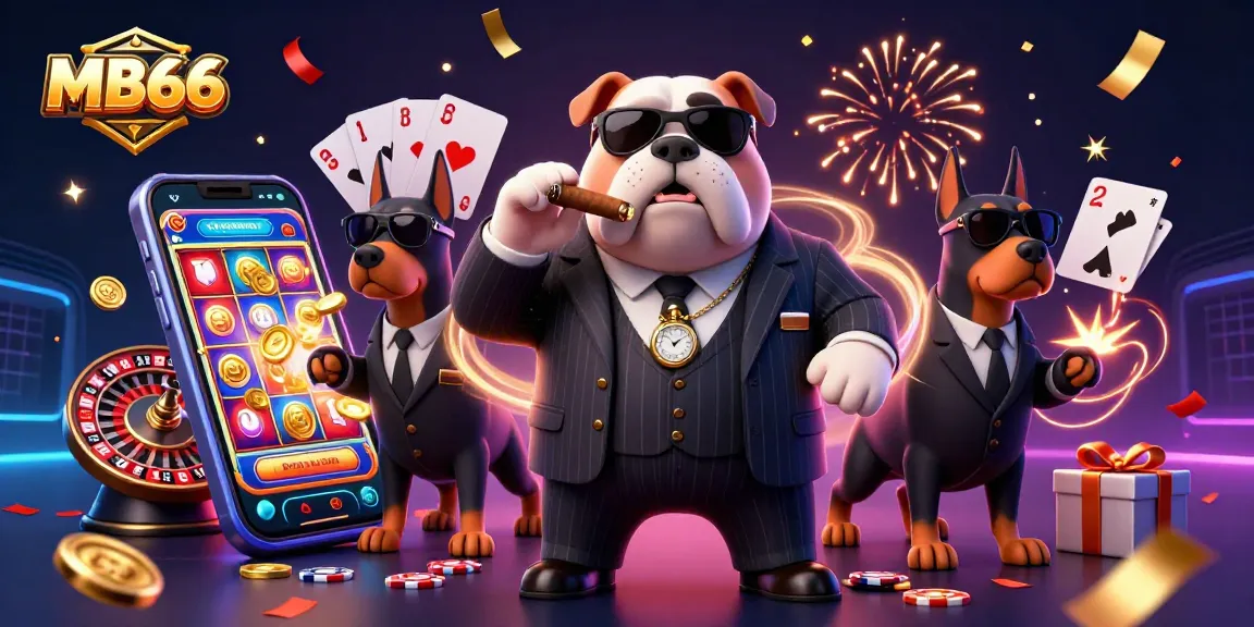 Engage with MB66 in this thrilling scene featuring a mafia boss bulldog within a casino setting.