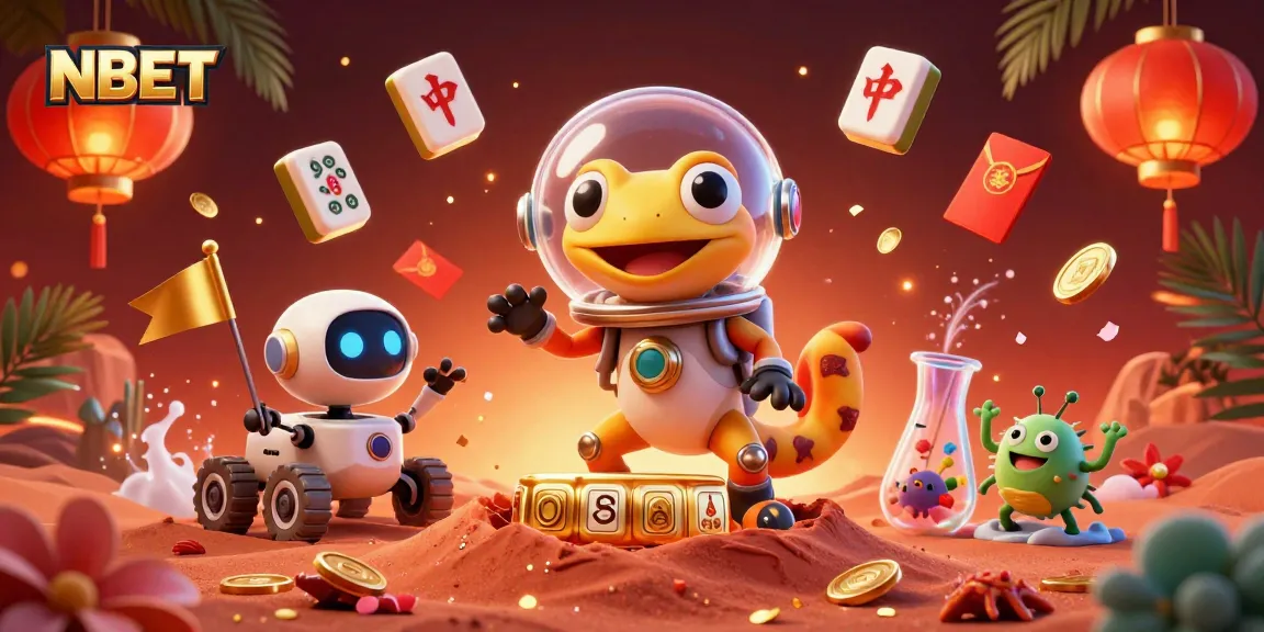Experience NBET's vibrant casino energy with a Martian gecko discovering treasures on Mars.