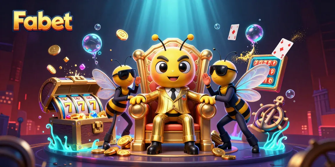 Experience Fabet's thrilling casino action with a 3D scene featuring a bumblebee mob boss and slot games.