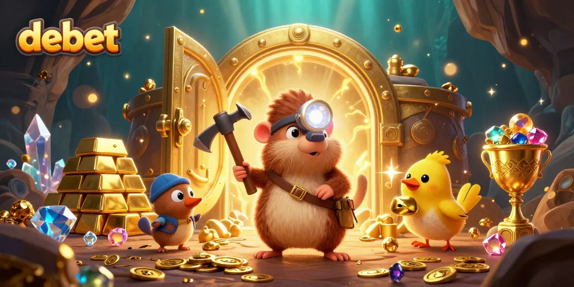 Engage with debet gaming action featuring a treasure hunter and gems in a vibrant casino scene.