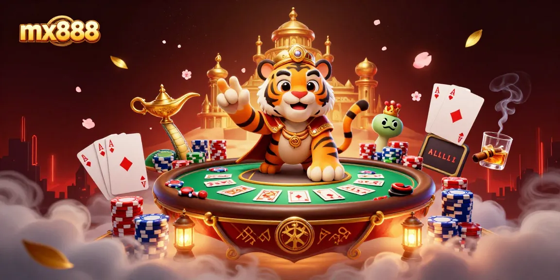 Experience excitement with mx888 in this vibrant casino scene featuring iconic game elements.