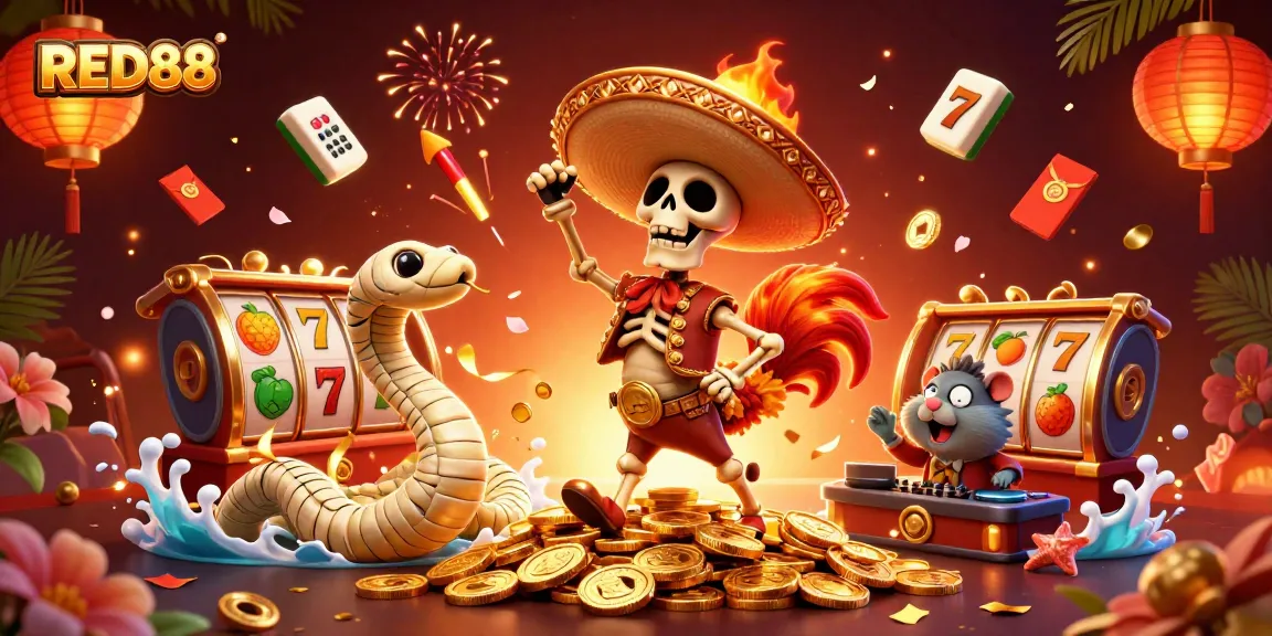 Engage with the vibrant world of RED88 through a playful casino adventure featuring a lively mariachi and animated slots.