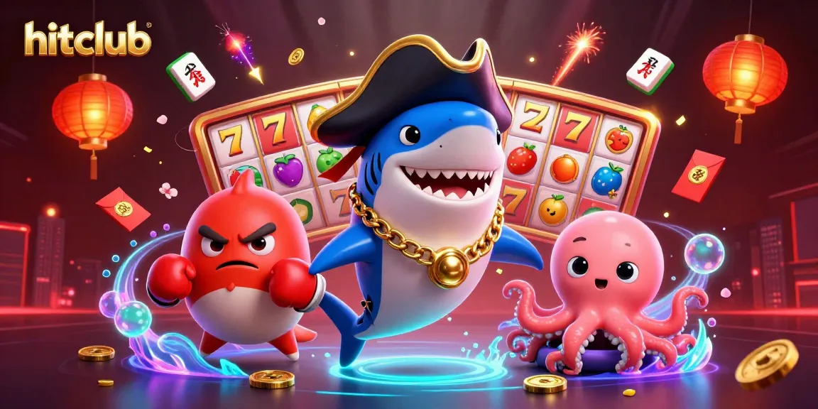 Engage with hitclub as the playful pirate shark, pufferfish, and octopus captivate players amid vibrant casino elements.