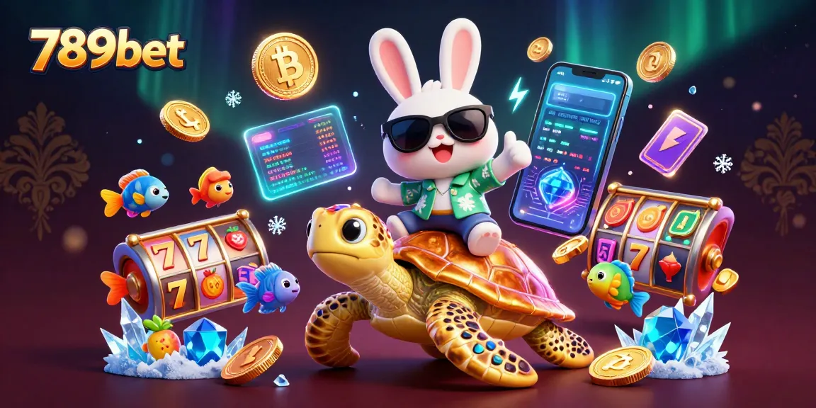 Play slots with 789bet's vibrant casino scene featuring a lucky rabbit and gold turtle.
